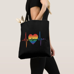 LGBTQ Heartbeats Heart Pride Gay Lesbian Trans Bi Tote Bag