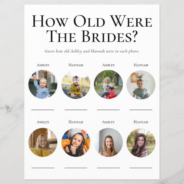 LGBTQ How Old Were The Brides Photo Shower Game Flyer (Front)