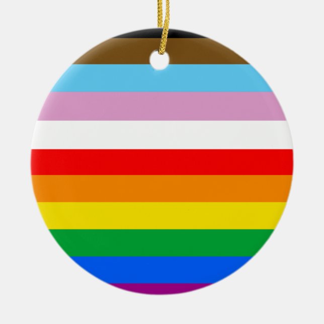 LGBTQ+ INCLUSIVE PRIDE FLAG CERAMIC TREE DECORATION (Front)