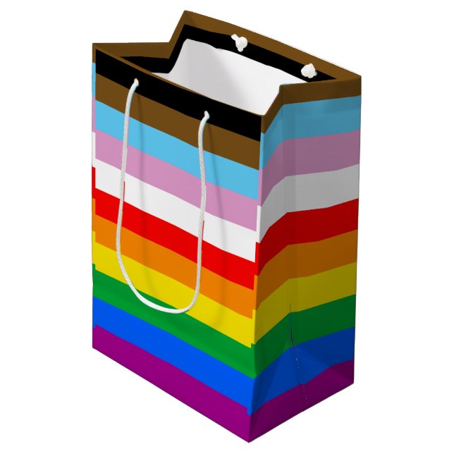LGBTQ+ INCLUSIVE PRIDE FLAG MEDIUM GIFT BAG (Front Angled)