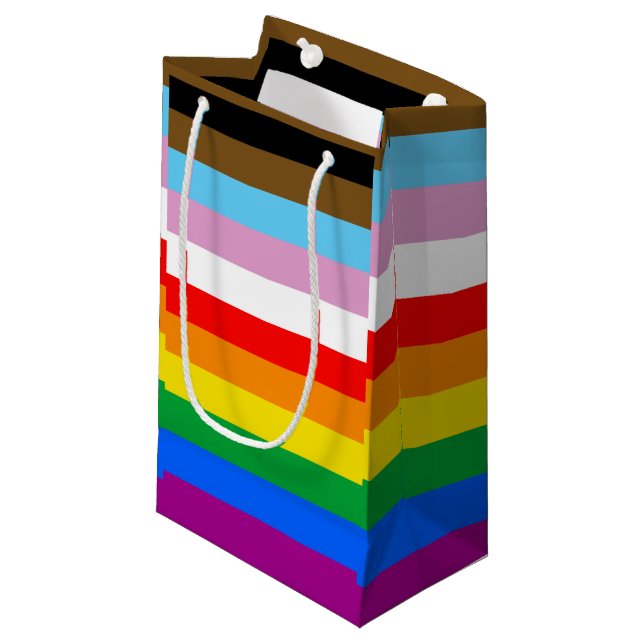 LGBTQ+ INCLUSIVE PRIDE FLAG SMALL GIFT BAG (Front Angled)