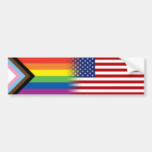 LGBTQ Inclusive Progress Pride Flag American Flag Bumper Sticker