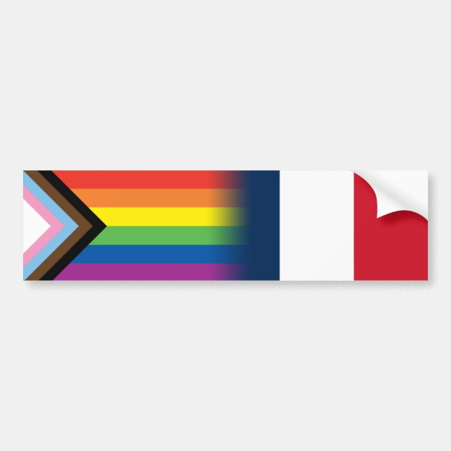 LGBTQ Inclusive Progress Pride Flag French Flag Bumper Sticker (Front)