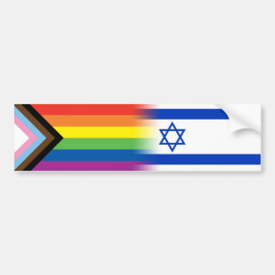 LGBTQ Inclusive Progress Pride Flag Israeli Flag Bumper Sticker