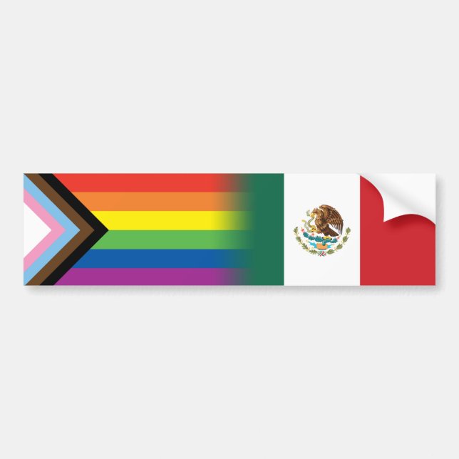 LGBTQ Inclusive Progress Pride Flag Mexican Flag Bumper Sticker (Front)