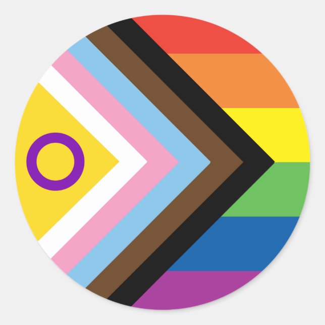 LGBTQ Intersex Inclusive Progress Pride Classic Round Sticker (Front)