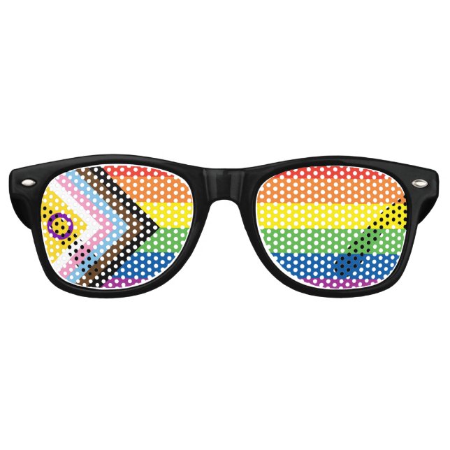 LGBTQ Intersex Inclusive Progress Pride Flag Retro Sunglasses (Front)