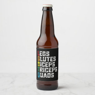 LGBTQ Legs Glutes Biceps Triceps Quads Funny Gym Beer Bottle Label