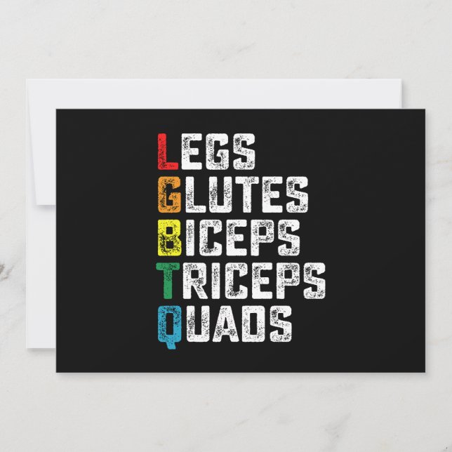 LGBTQ Legs Glutes Biceps Triceps Quads Funny Gym Invitation (Front)