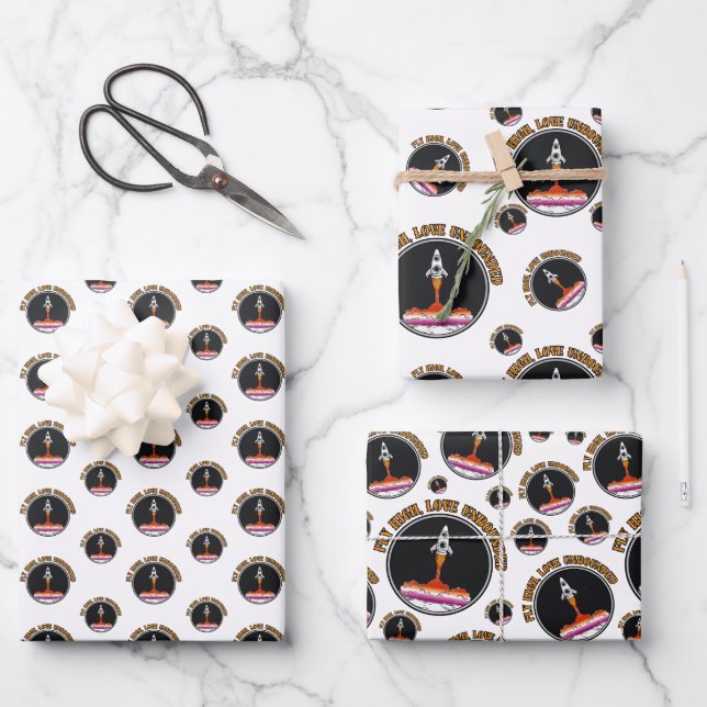 LGBTQ Lesbian Flag, Fly High, Love Unbounded Wrapping Paper Sheet (Front)