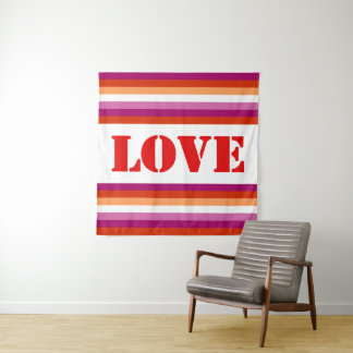 LGBTQ+ Lesbian Flag with Love Stripes Pride - Tapestry