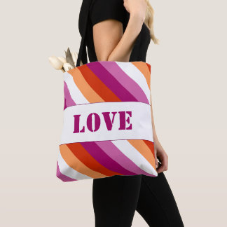 LGBTQ+ Lesbian Flag with Love Stripes Pride -  Tote Bag
