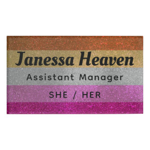 LGBTQ Lesbian Gay Pride Flag Glitter Name Pronouns Tag