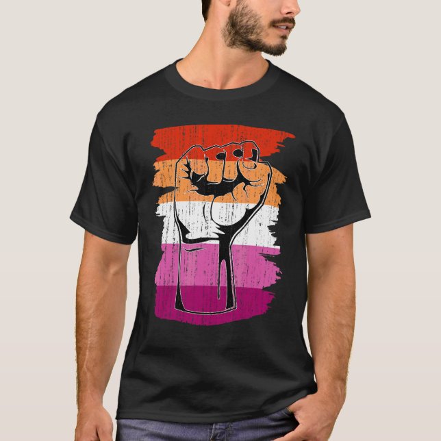 Lgbtq Lesbian Pride Fist Queer Lesbian Flag Pride  T-Shirt (Front)