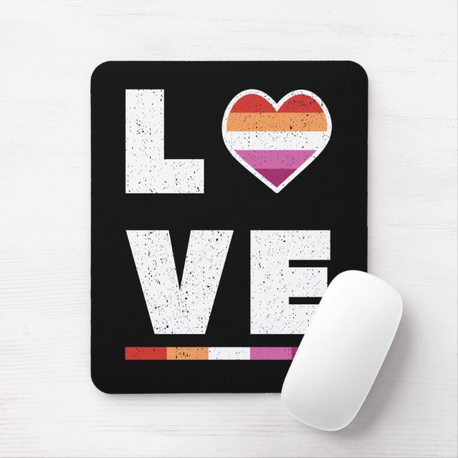 LGBTQ Lesbian Pride Flag Distressed Grunge Love Mouse Mat (With Mouse)
