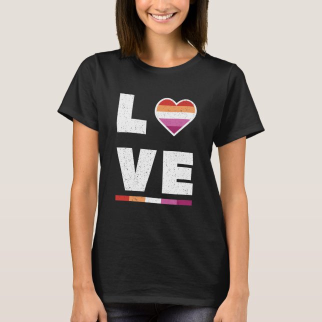 LGBTQ Lesbian Pride Flag Distressed Grunge Love T-Shirt (Front)