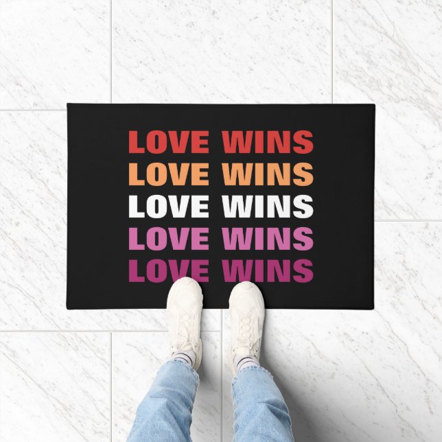 LGBTQ Lesbian Pride Love Wins Custom Repeated Text Doormat (Indoor)