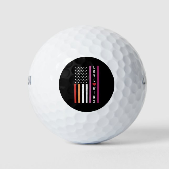LGBTQ Lesbian Pride Love Wins USA American Flag Golf Balls (Front)