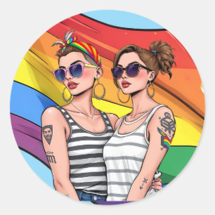 LGBTQ Lesbian Rainbow Flag Classic Round Sticker