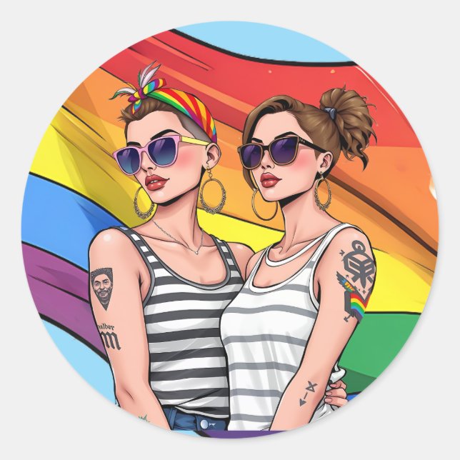 LGBTQ Lesbian Rainbow Flag Classic Round Sticker (Front)