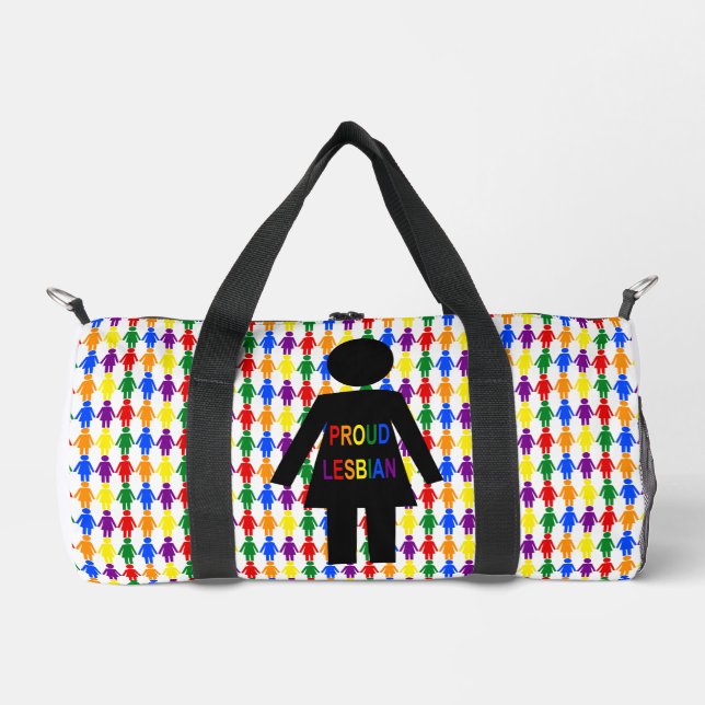 LGBTQ Lesbian Silhouette and Rainbow Ladies Duffle Bag (Front)