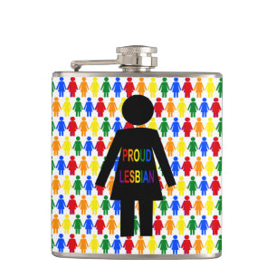 LGBTQ Lesbian Silhouette and Rainbow Ladies Hip Flask