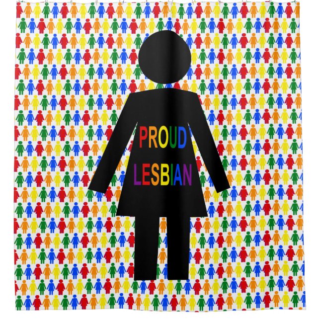 LGBTQ Lesbian Silhouette and Rainbow Ladies Shower Curtain (Front)