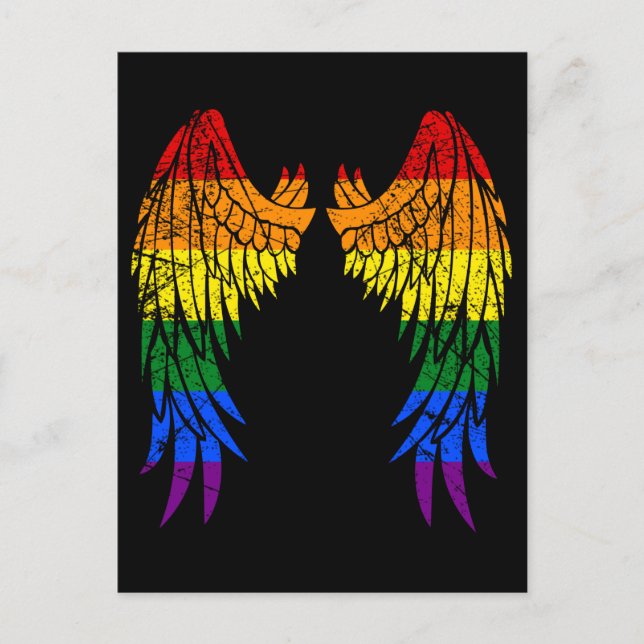 LGBTQ LGBT Angel Wings Colourful Rainbow Gay Postcard (Front)