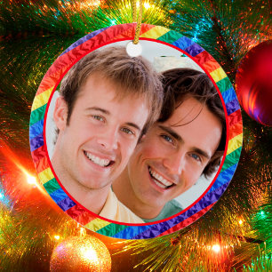 LGBTQ LGBT custom photo gay rainbow flag frame Ceramic Tree Decoration