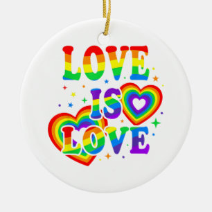 LGBTQ Love is Love Gay Pride LGBT Rainbow Flag Ceramic Tree Decoration