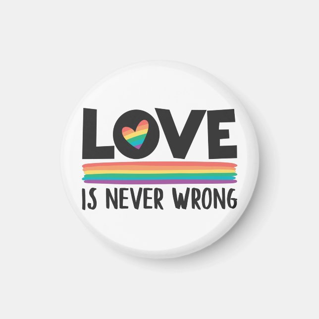 LGBTQ Love is never wrong rainbow pride month Magnet (Front)
