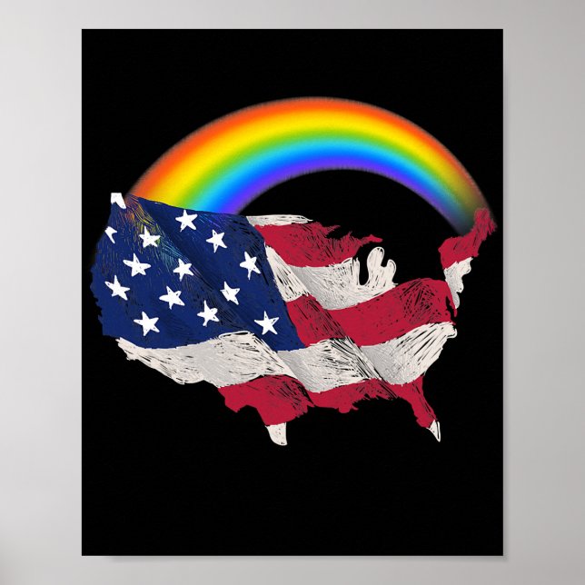 LGBTQ Memorial Day American Flag Rainbow  Poster (Front)
