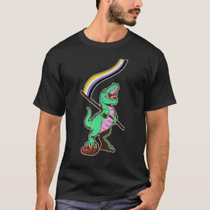 Lgbtq Non Binary Pride Flag Lgbtqia+ Dinosaur Non T-Shirt