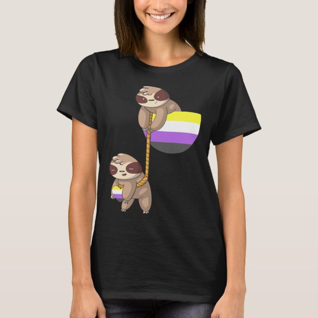 LGBTQ Nonbinary Pride Sloth Rope Playing Nonbinary T-Shirt (Front)