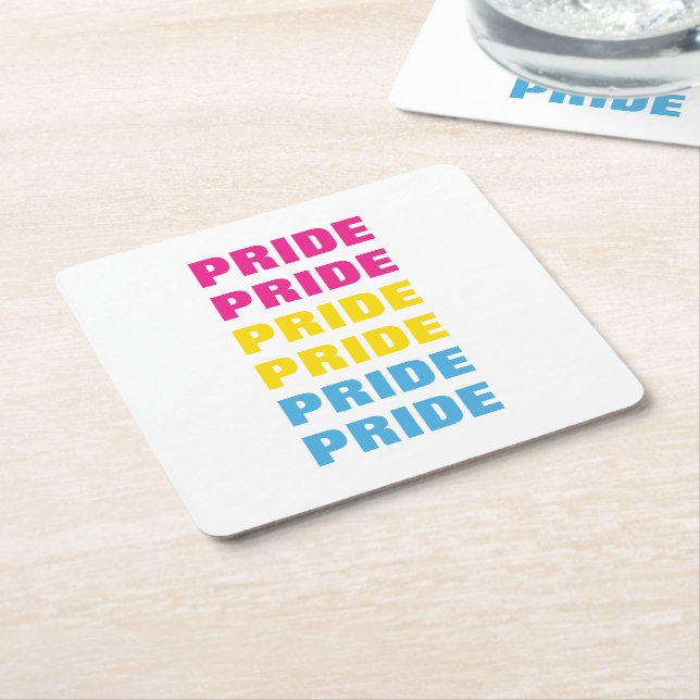 LGBTQ Pansexual Pride Customisable Repeated Text Square Paper Coaster (Angled)