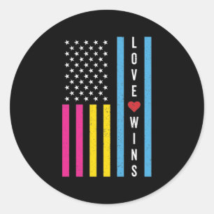 LGBTQ Pansexual Pride Love Wins USA American Flag Classic Round Sticker