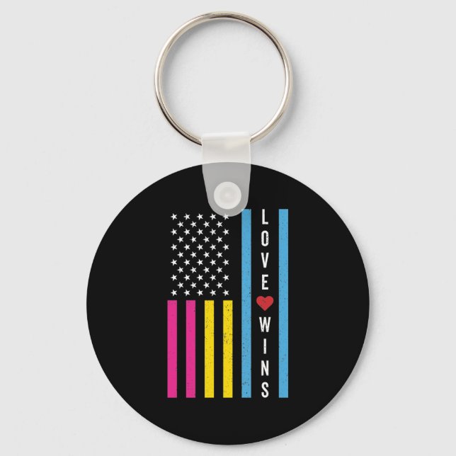 LGBTQ Pansexual Pride Love Wins USA American Flag Key Ring (Front)