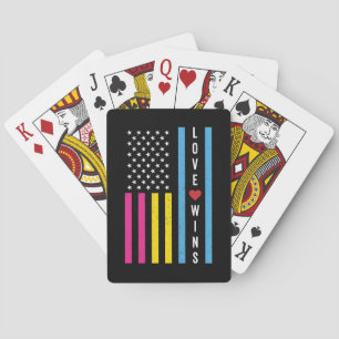 LGBTQ Pansexual Pride Love Wins USA American Flag Playing Cards