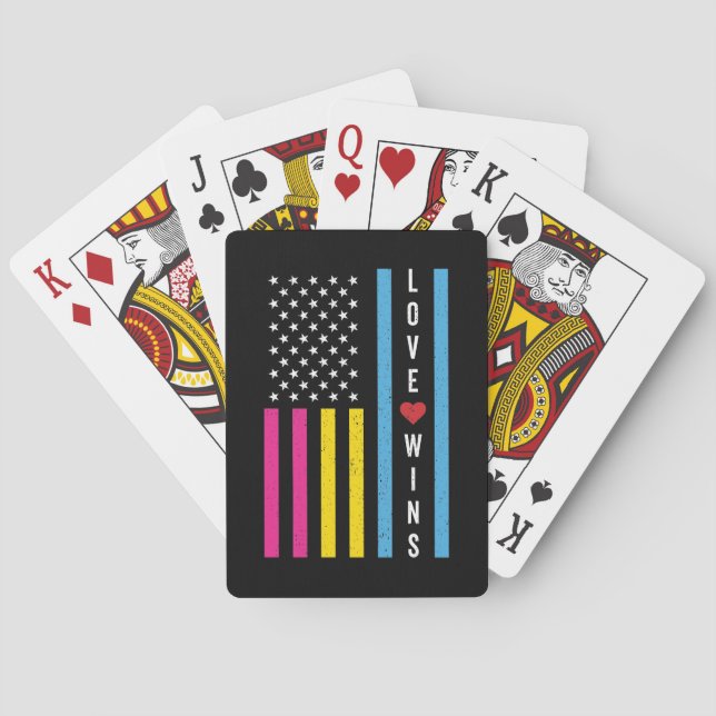 LGBTQ Pansexual Pride Love Wins USA American Flag Playing Cards (Back)