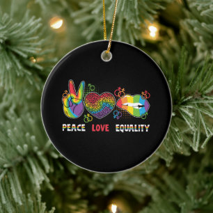 LGBTQ - Peace, Love, Equality - Rainbow Colours Ceramic Tree Decoration
