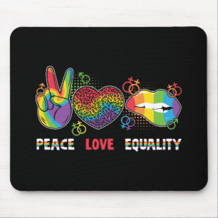 LGBTQ - Peace, Love, Equality - Rainbow Colours Mouse Mat