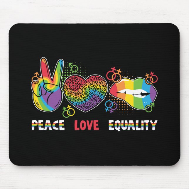 LGBTQ - Peace, Love, Equality - Rainbow Colours Mouse Mat (Front)