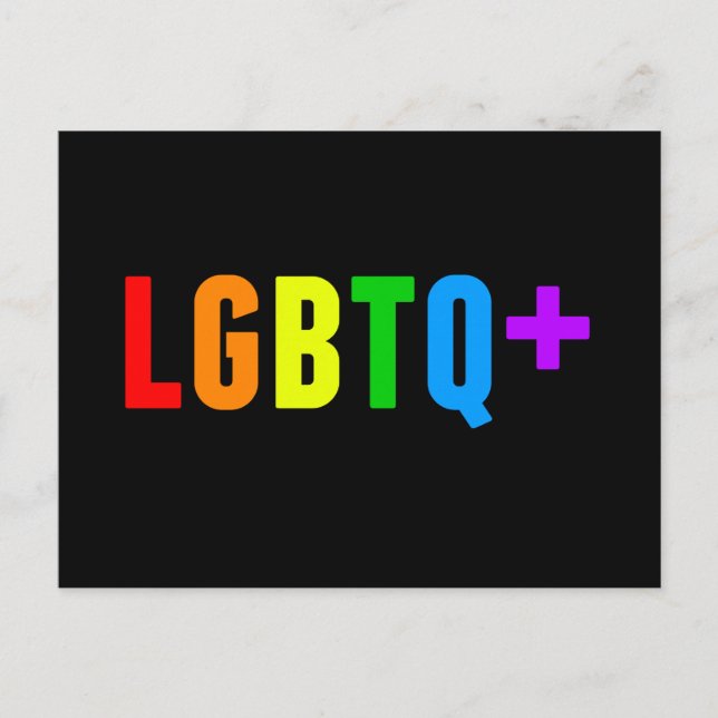 LGBTQ Plus Rainbow Gay Pride Acronym Black Postcard (Front)