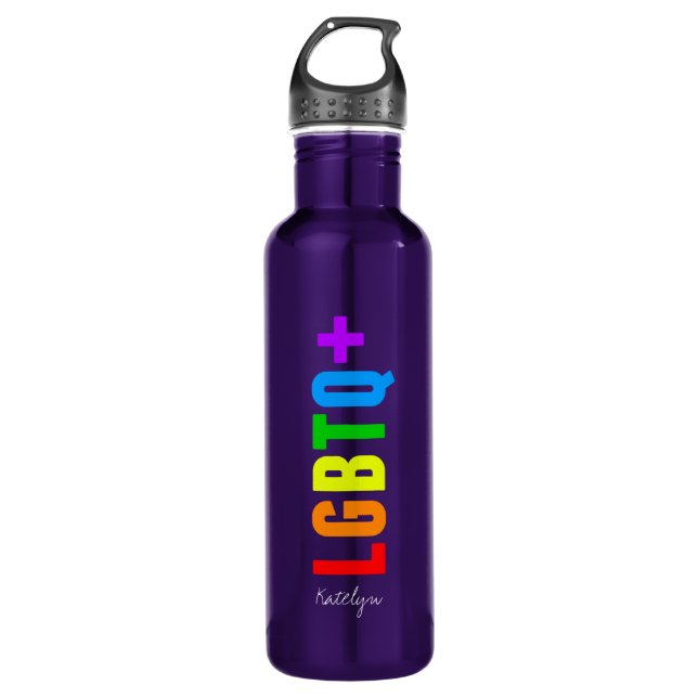 LGBTQ Plus Rainbow Gay Pride Personalised Purple 710 Ml Water Bottle (Front)