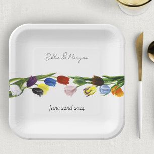 LGBTQ plus Tulips Flowers Paper Plate
