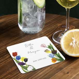 LGBTQ plus Tulips Flowers Square Paper Coaster