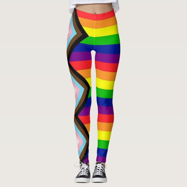LGBTQ+ Pogress Pride Unisex Trending  Leggings (Front)