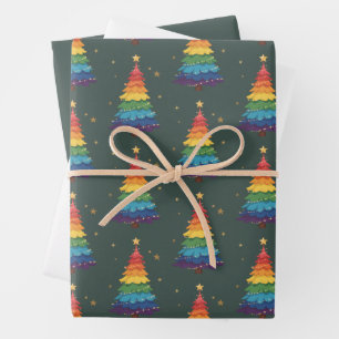 LGBTQ Pride Christmas Tree Rainbow Holiday Festive Wrapping Paper Sheet