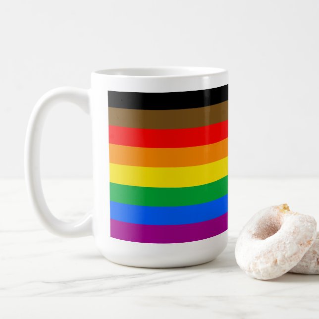 LGBTQ Pride Flag (8 Stripes) Coffee Mug (With Donut)