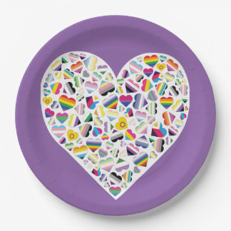 LGBTQ+ Pride Flag Hearts Combined Paper Plate